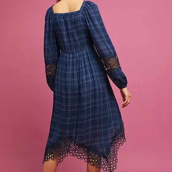 Anthropologie plaid kerchief dress with open weave lace design - Picture 4 of 12